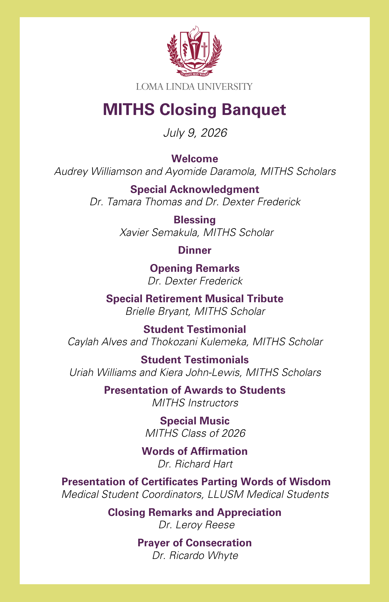 PROGRAM FOR MITHS BANQUET 